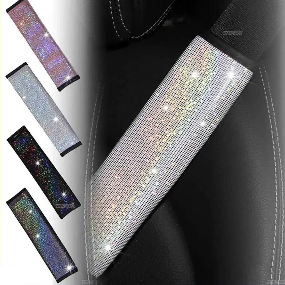 Colorful Starry Sky Gold-Foil Car Seat Belt Shoulder Pad, Support and Protect Car Seat Belt Cover, Diamond PU Leather.