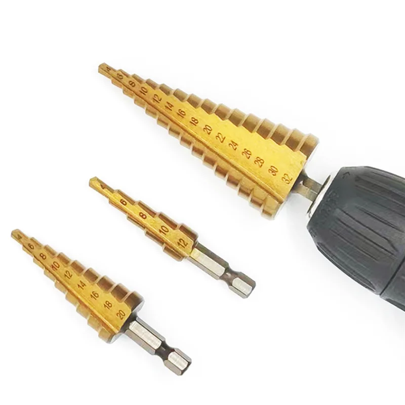 

A38M Pagoda Drill 4-12 4-20 4-32 Hexagonal Handle Straight Slot Three-Piece Set Hole Reamer Step Drill Step Drill