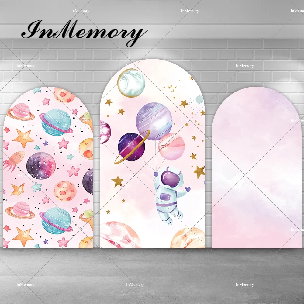 Space Astronaut Girls Birthday Party Arch Backdrop Cover Pink Galaxy Planet Arched Wall Background Baby Shower Photo Studio Kits