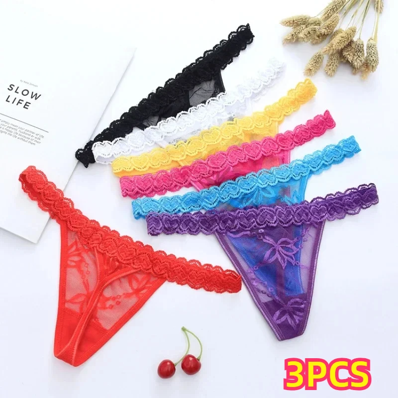 

3PCS Sexy Heart shape Lace Hollowed Thongs Cotton Sole Underpants T-shaped Pants G-string Low Waisted Out Tanga Briefs Wholesale