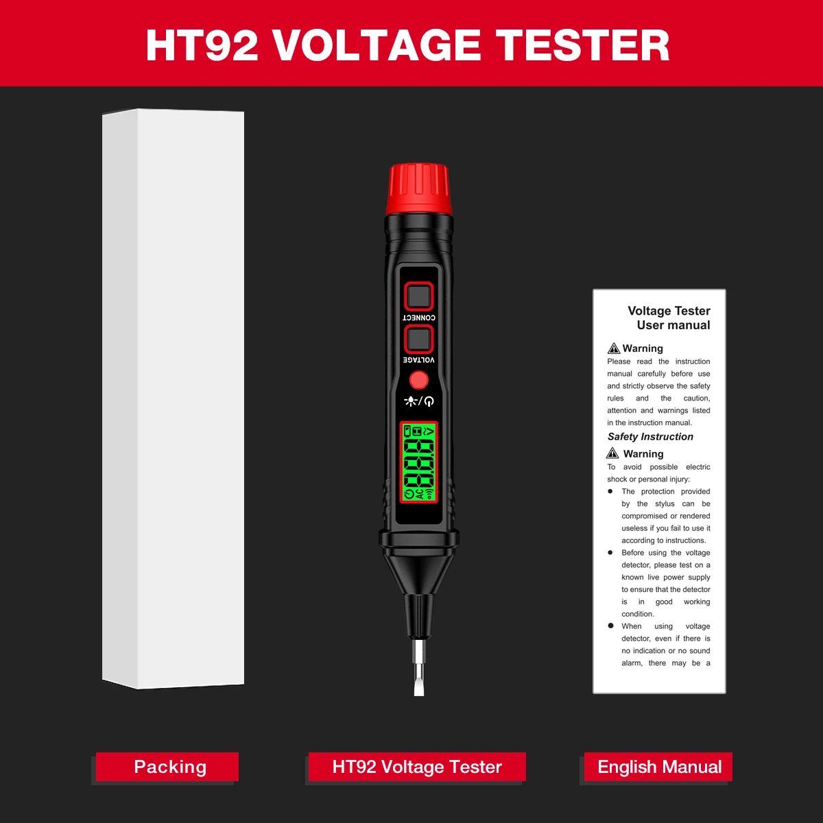 HABOTEST HT92 Pen Type Voltage Tester AC12-300V Indicator Backlight Flashlight Sensitivity AC Voltage Electrician Tester