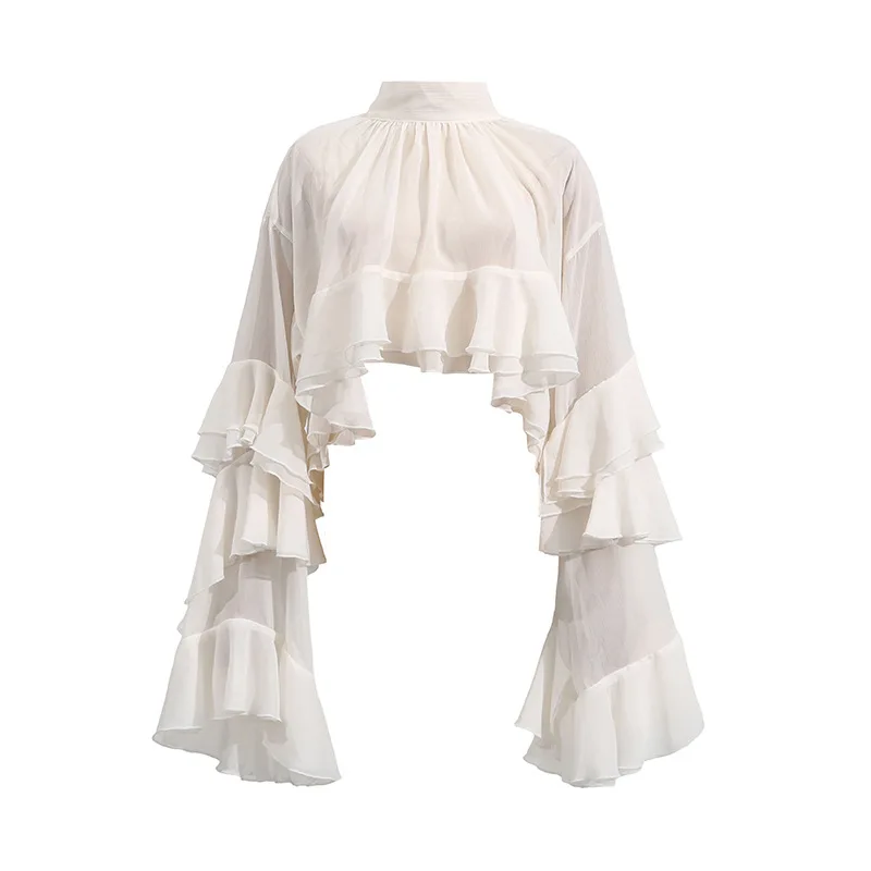 Chemise à manches longues pour femmes, Style décontracté, à la mode, nouveau tempérament élégant, maille, Design à volants, automne 2026