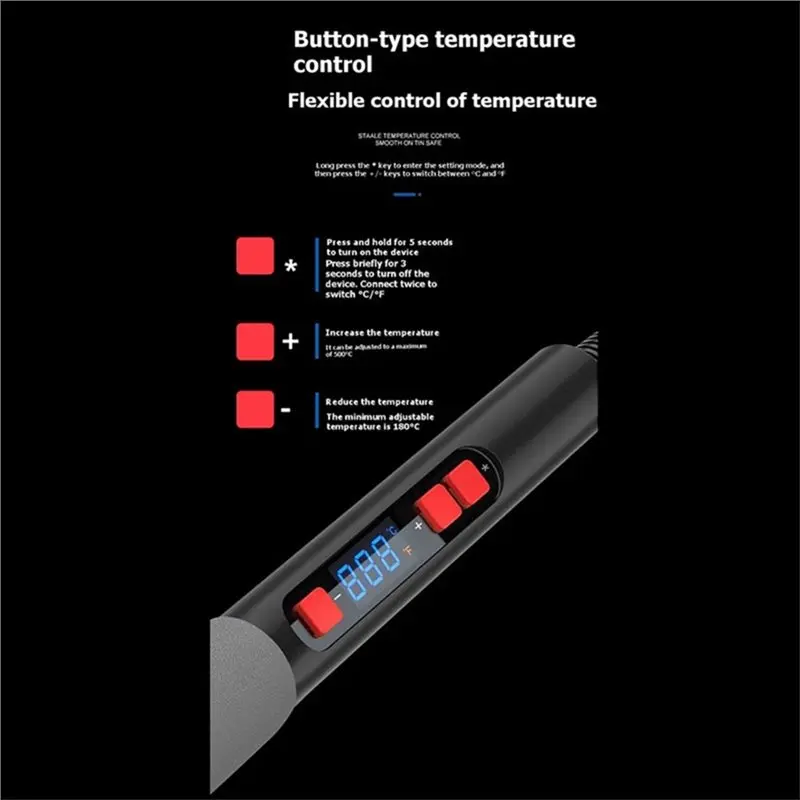 dta4-はんだごてセット-90w-デジタルディスプレイ付き、温度調節可能-180-500℃-°-c、5つのヒント、はんだ吸い取りポンプ、ピンセット、米国標準usプラグ