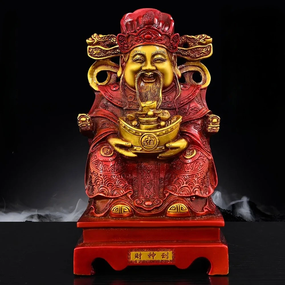 Feng Shui God of Wealth Copper Gold Caishen Statue for Home Decor