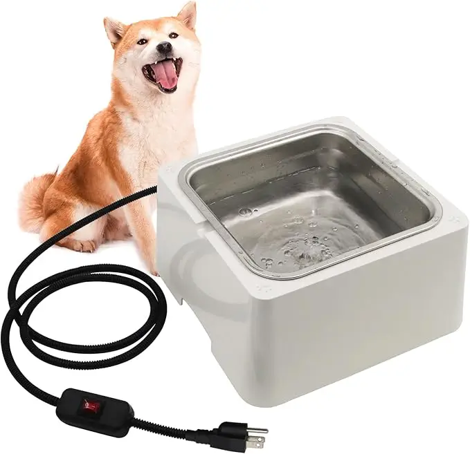 

Heating Dog Bowl Heated Water Bowl for Dog&Cat Removable Stainless Bowl Outdoor Pet Water Bowl Electric Powered with Thermostat