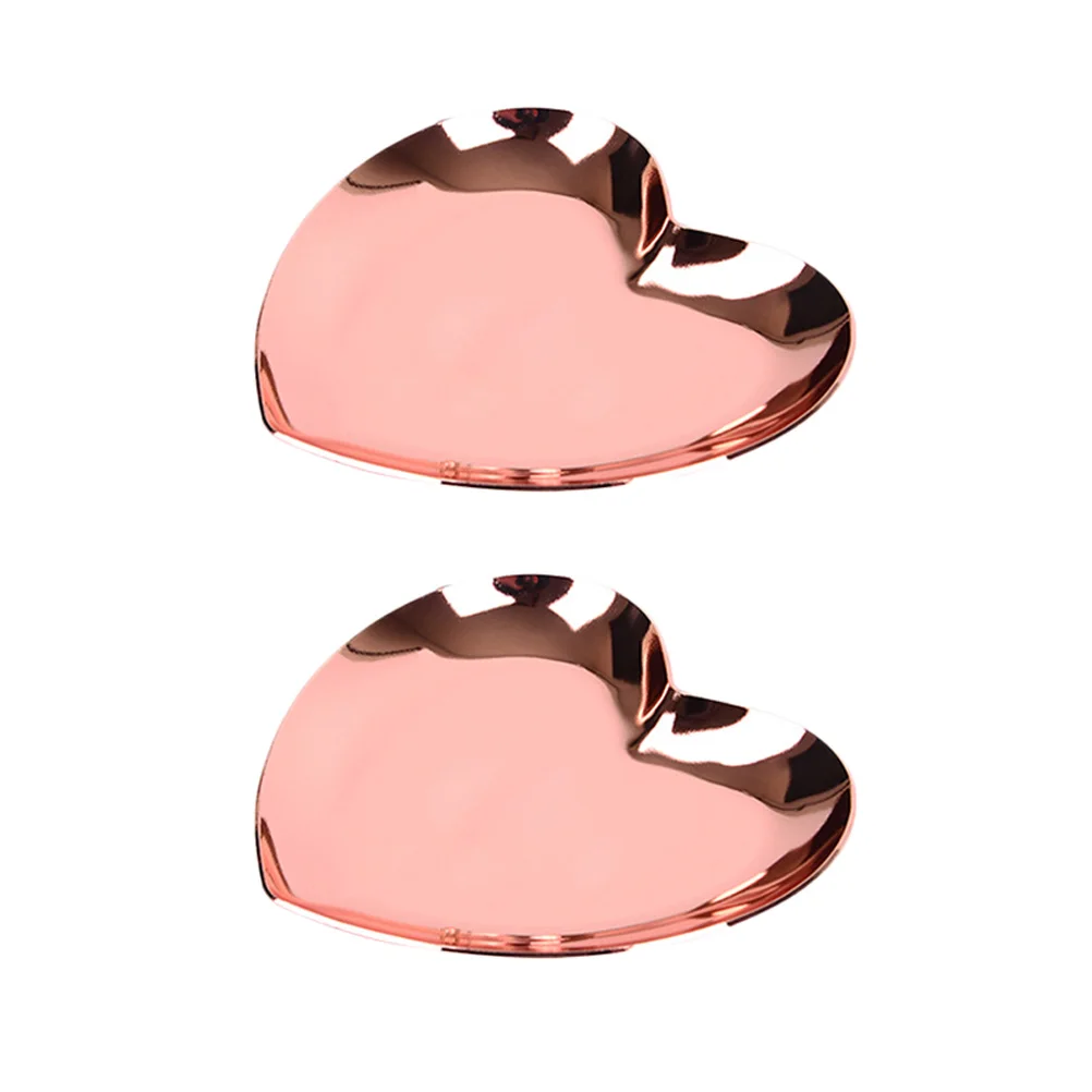 

2pcs Heart Shaped Jewelry Tray Dish Display Metal Ring Accessories Plate for Women Bedroom Bathroom Storage Ornament