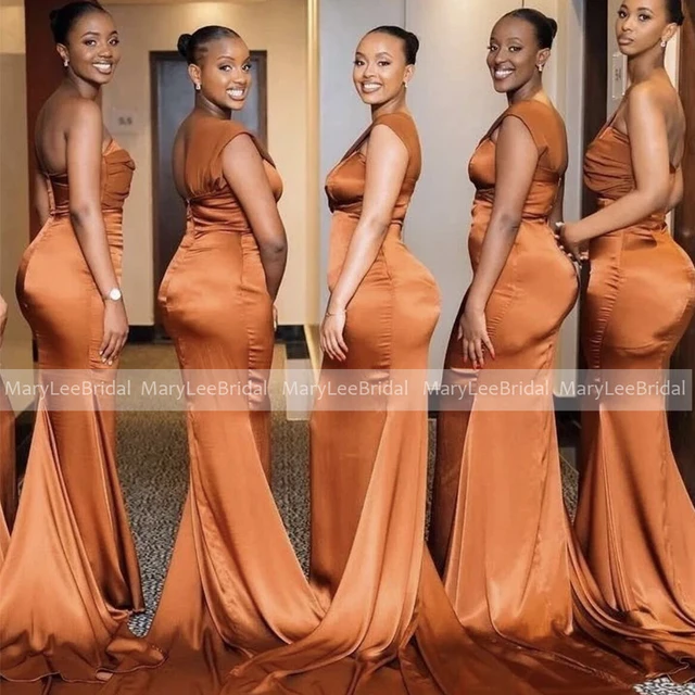 One Shoulder Burnt Orange Bridesmaid Dresses Sexy Mermaid Long Wedding  Guest Dress For Black Women Bridal Party Maids Gown 2023 - Bridesmaid  Dresses - AliExpress