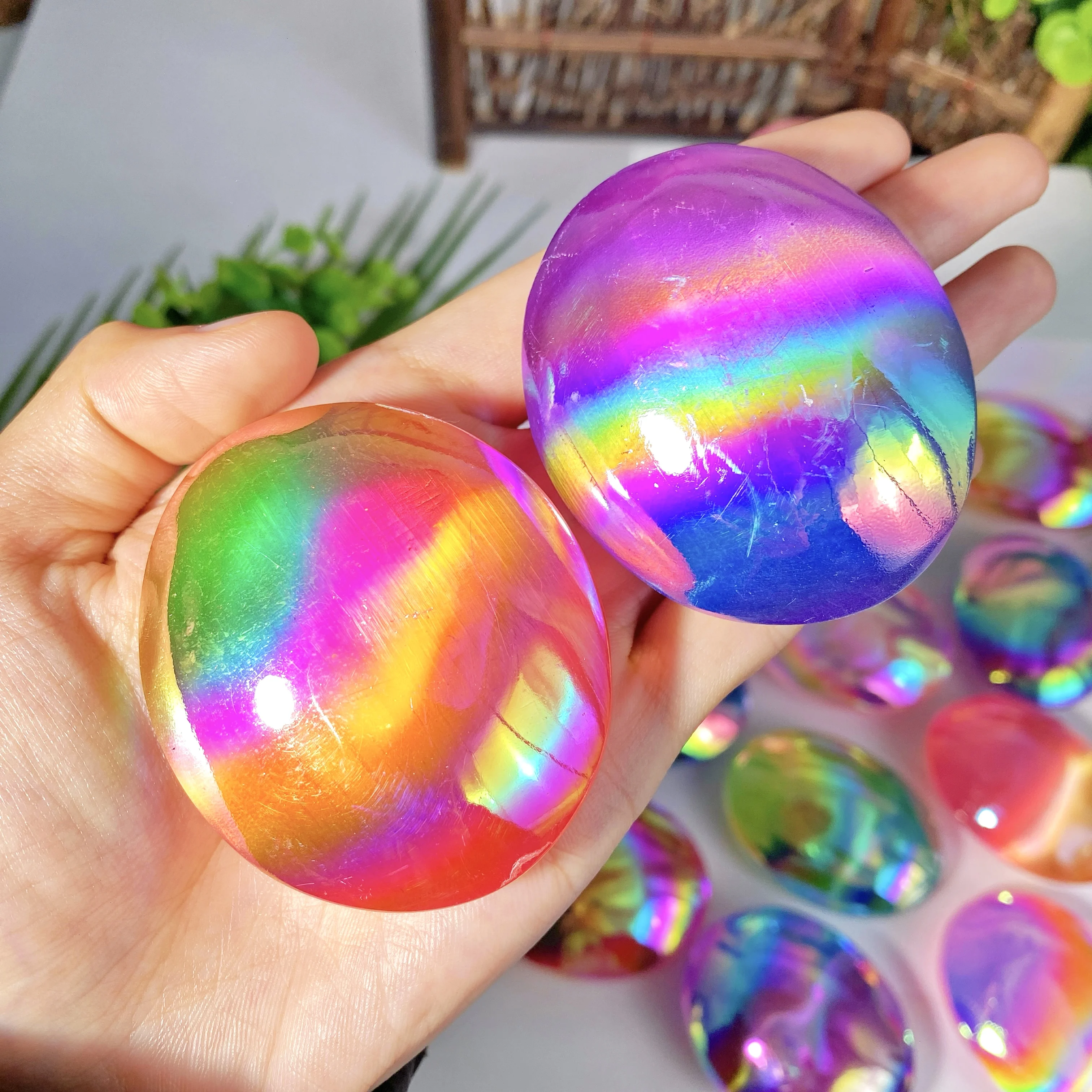 1PC High Quality Colourful Aura Selenite Palm Natural Crystal Palm,Gemstone Jewelry,Glitter, Healing crystal, Birthday gift