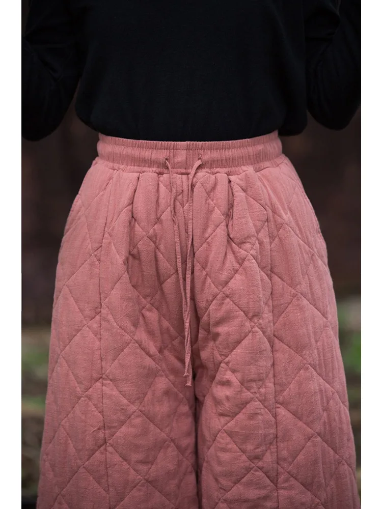 Winter Warm 100% Cotton Pants Women's New Quilted Thicken Pattern Dad Pants Harajuku Literary Loose All-match Harem Pants Women