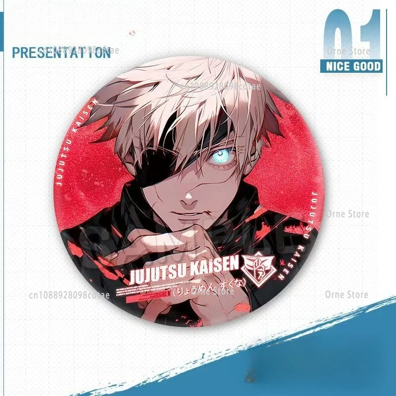 58 مللي متر أنيمي شارة Jujutsu Kaisen جولة التلبيب دبوس DIY بها بنفسك على ظهره طوق بروش الإكسسوارات هالوين هدية الكريسماس