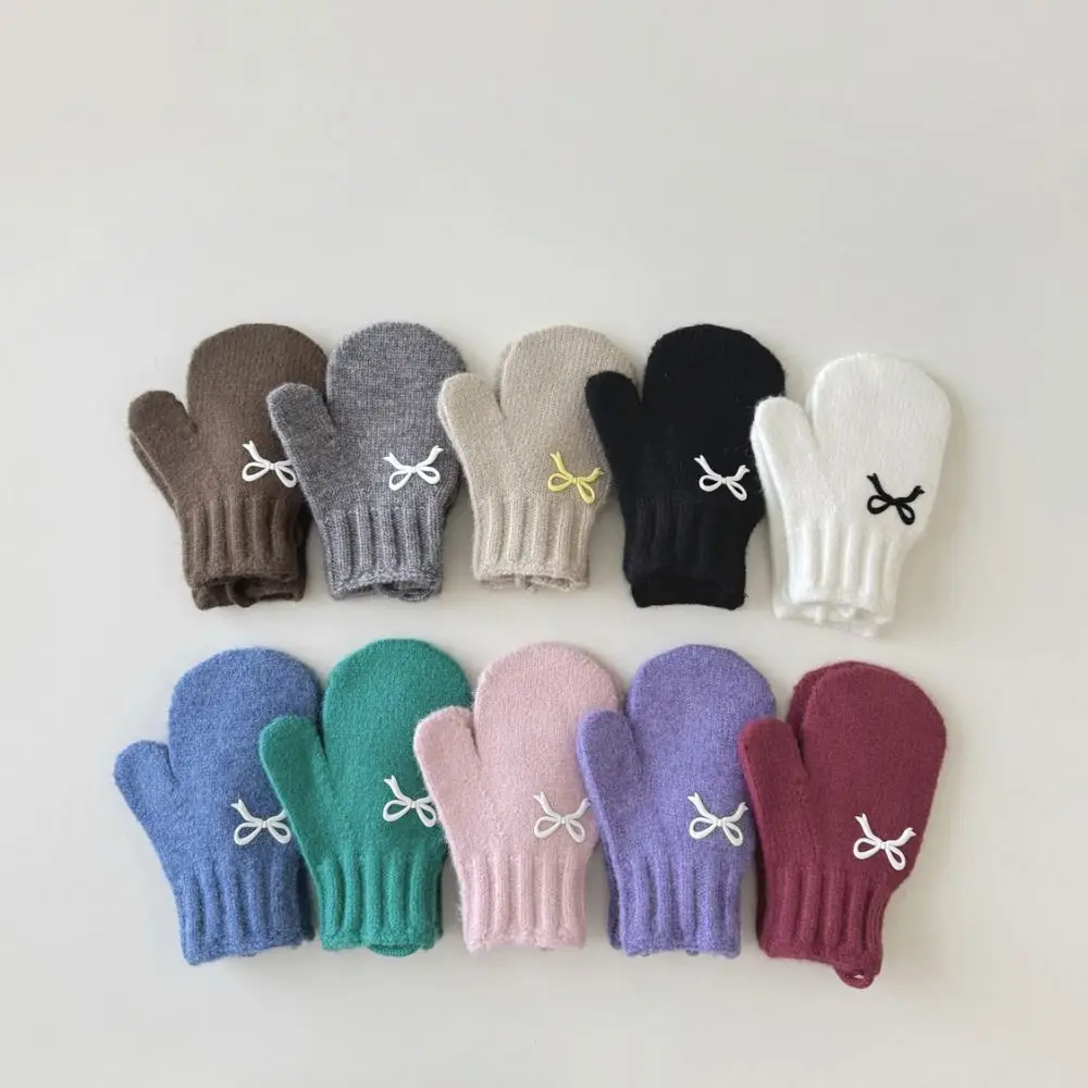 Fashion Autumn Winter Knit Gloves Solid Color Coldproof Children Mittens Warm with Straps Hanging Neck Gloves for Children