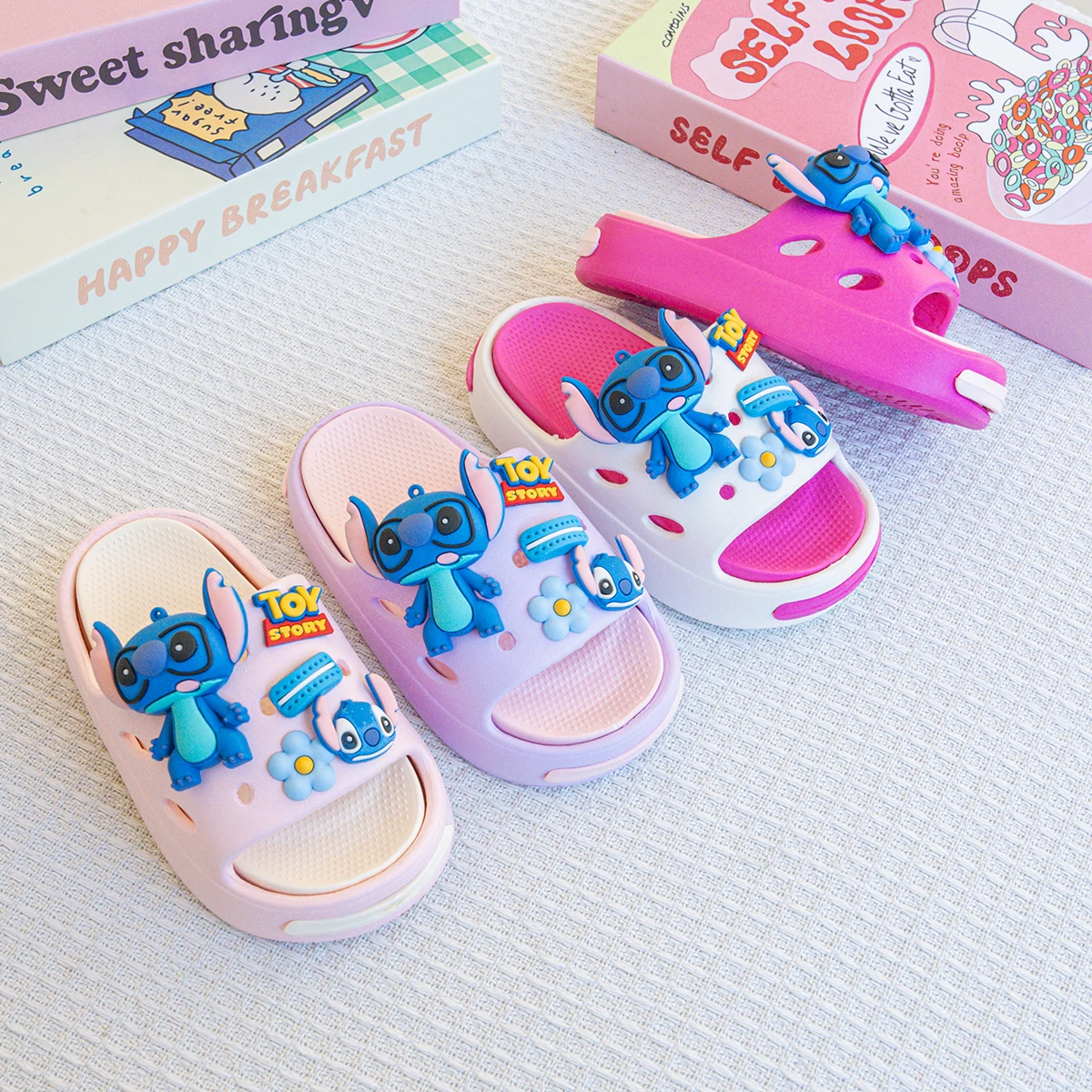 

Kids Sandals Fashion Girls Stitch & Lilo DIY Kawaii Cartoon Anime Hole Slippers Beach Wears Summer Casual Shoes Toddler Shoes