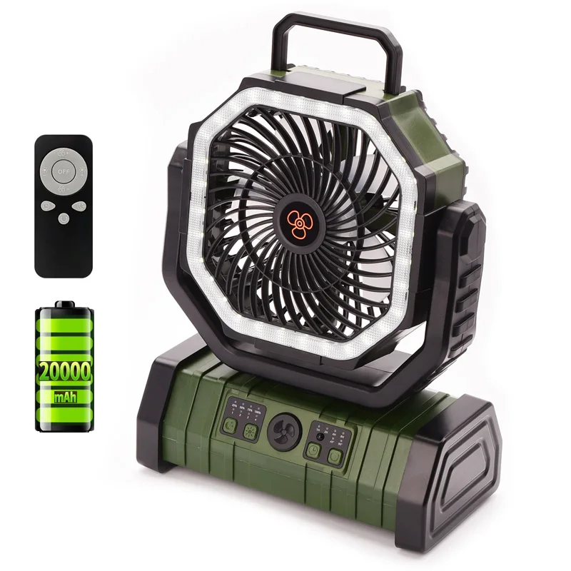20000mAh Battery Operated Fan Portable Rechargeable Desk/Camping Fan with LED Light and Hook Outdoor Fan for Tent Car Trip