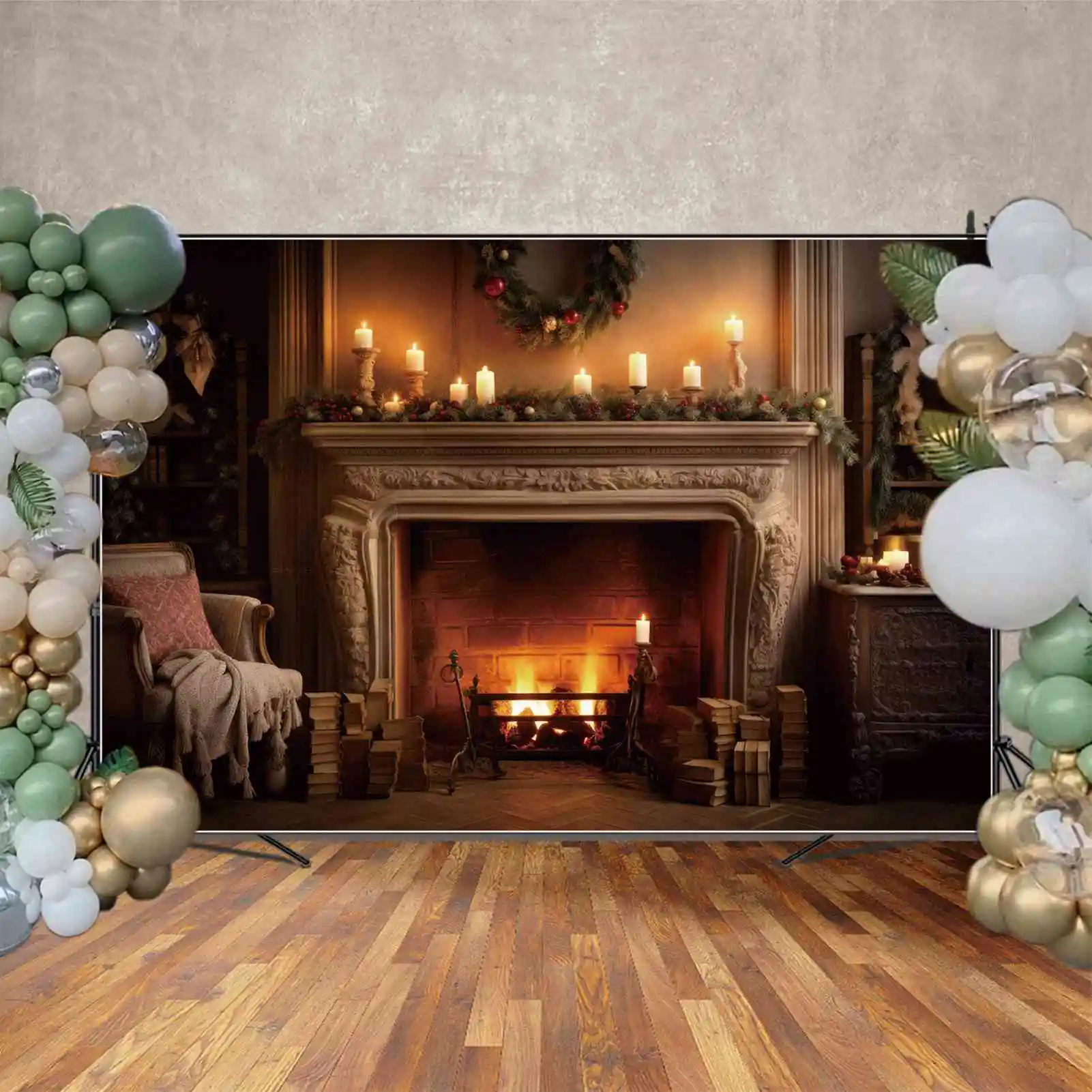 MOON.QG sfondo neve castello di natale finestra parete sfondo inverno compleanno soggiorno luci a candela Home Studio Photo Booth