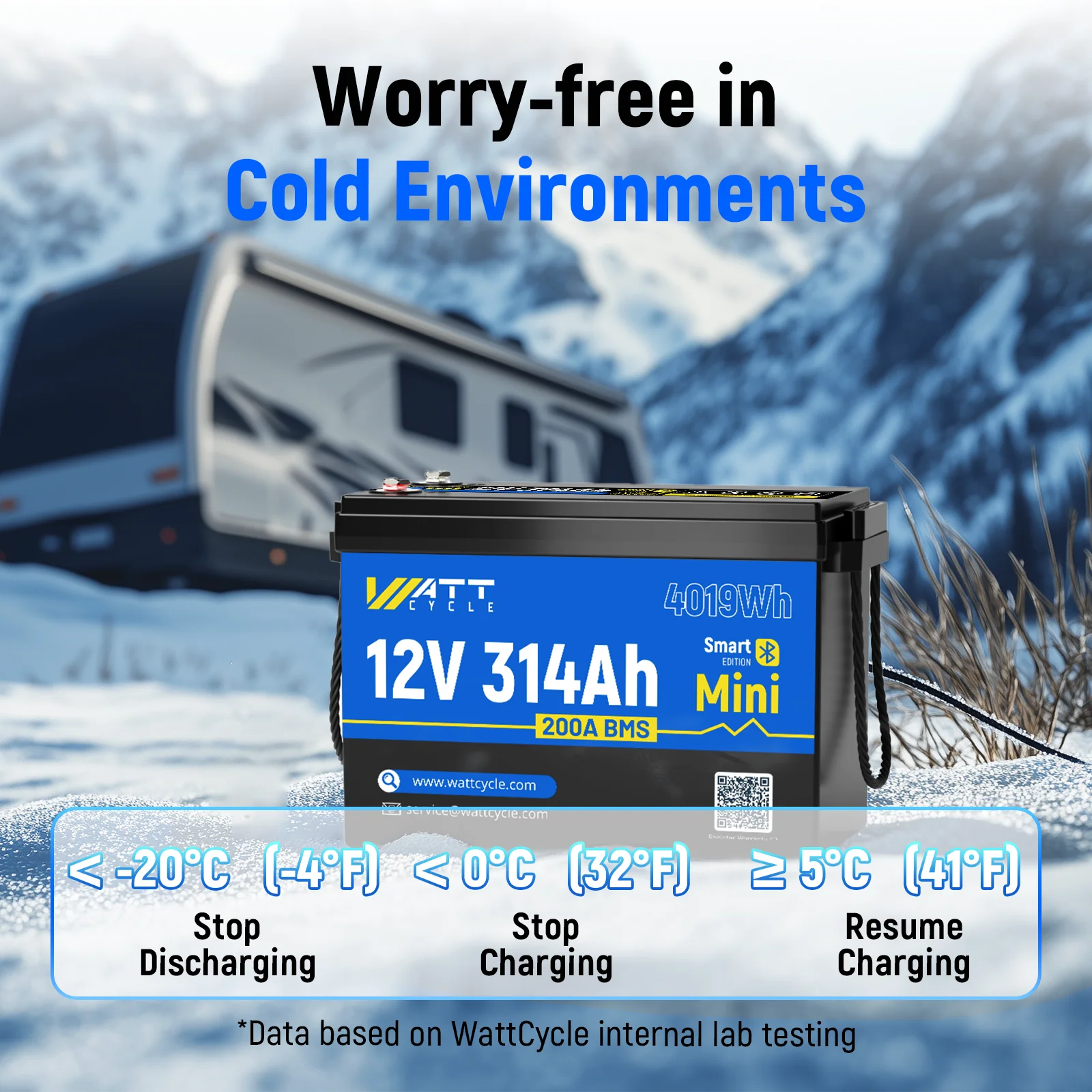 Wattcycle Lithium-Eisenphosphat-Batterie mit Bluetooth, 12 V, 314 Ah, MINI 8000 Deep Cycle für Trolling-Motor/Camping/Touring-Auto