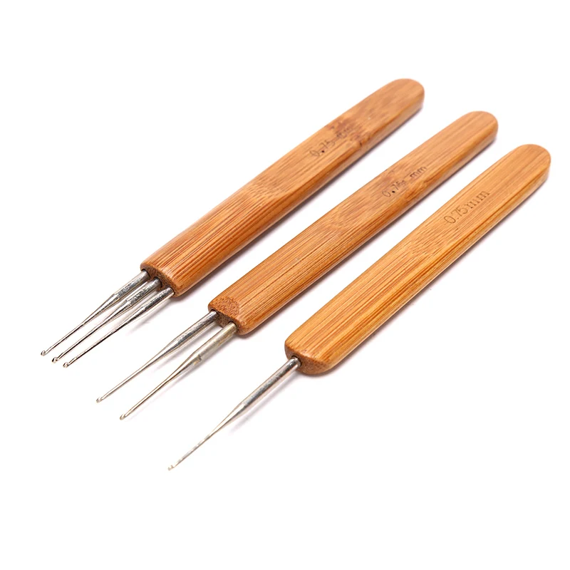 Crochet Hook Dreads Loc Crochet Needle Wooden Handle 0.5Mm 0.75Mm For Dreadlocks Braids Hair Making Needle Tools For Dreads
