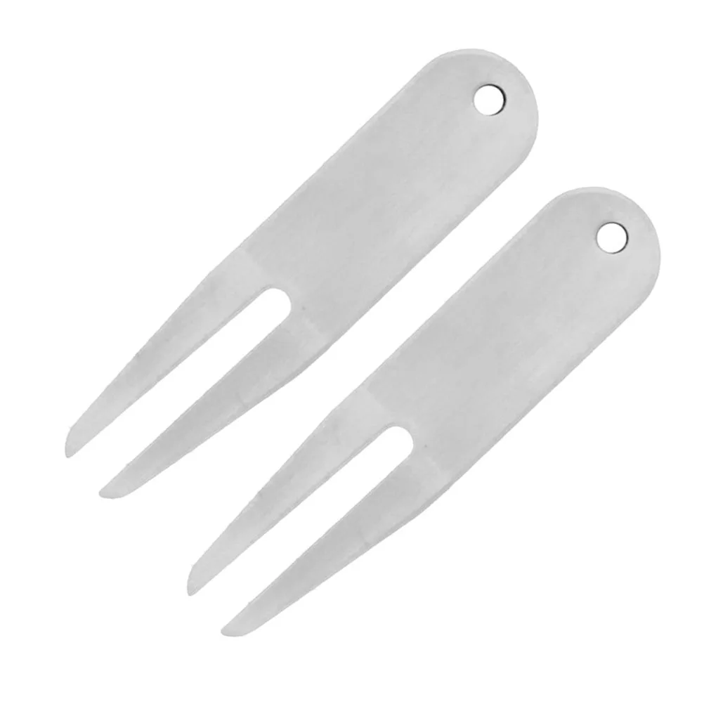 2Pcs Portable Golf Divot Fork Repair Tools Small Lightweight Metal Forks Keychain Design Convenient Golf Accessory Tool