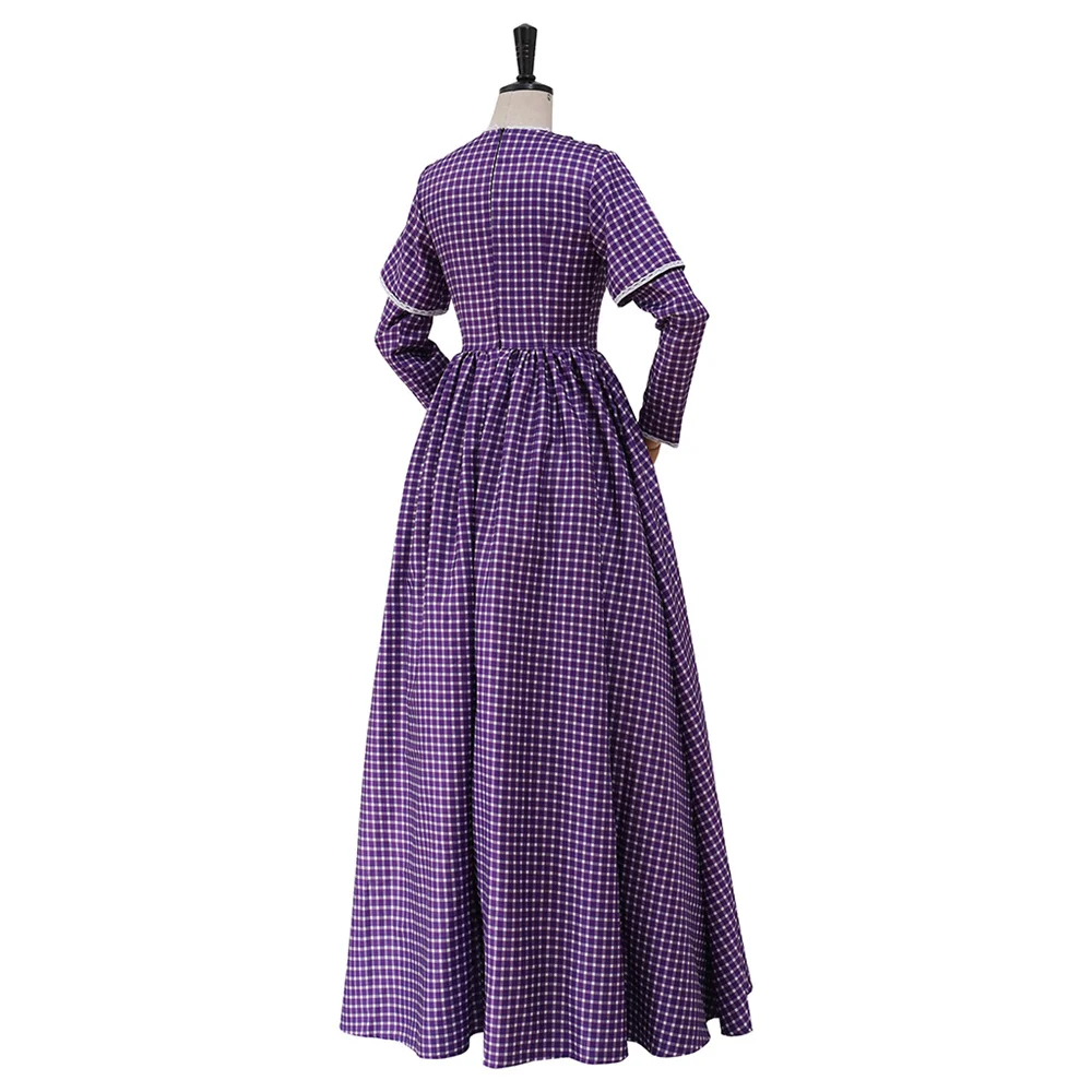 Traje de guerra civil medieval vitoriano vintage roxo xadrez vestido longo tema festa à noite vestido de baile roupas de desempenho de palco