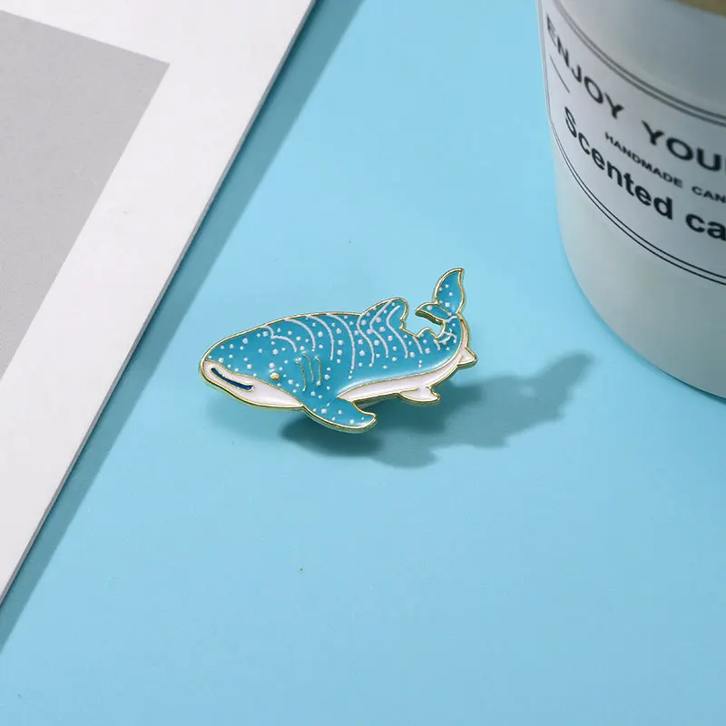 Cute Cartoon Marine Animal Enamel Brooch Creative Whale Shark Lapel Pin Badge Backpack Clothing Hat Accessories