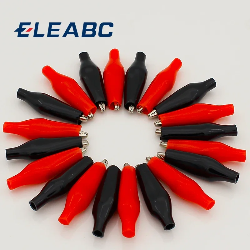 20pcs/lot 28MM Metal Alligator Clip G98 Crocodile Electrical Clamp for Testing Probe Meter Black and Red with Plastic Boot