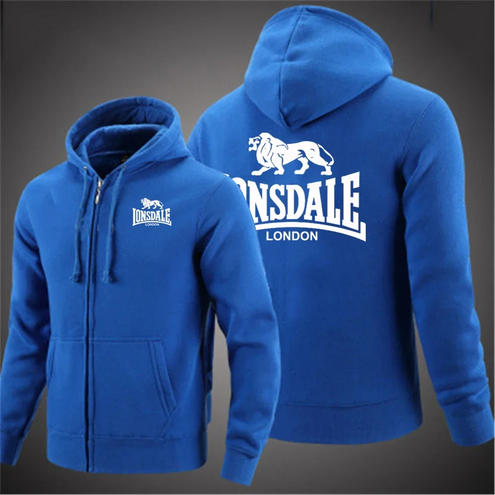 Lonsdale Spring Autumn New Style Men Long Sleeve Printing Solid Color Zipper Hooded Jacket Solid Color Casual Man Sweatshirt Top