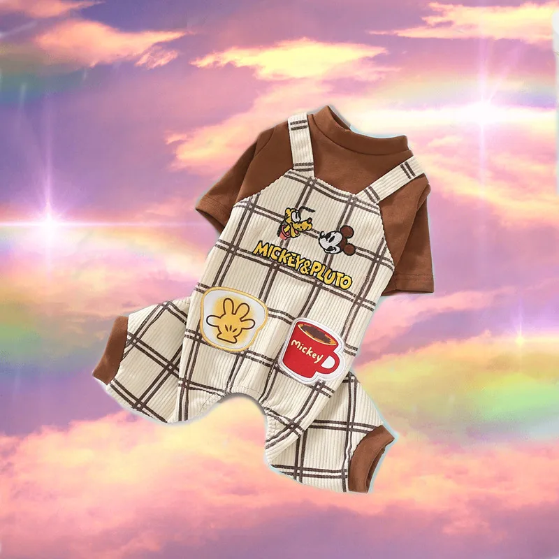 

Disney Plaid Short Sleeve Jacket Mickey Mouse Dog Clothes Four-legged T-Shirt Minnie New Dog Clothes Breathable Home Outdoor