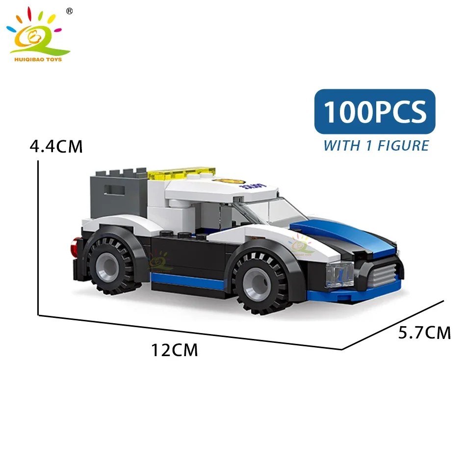 HUIQIBAO Police Vehicle Building Blocks SWAT Truck Car Helicopter Policeman Policedog Bricks City Construction Toys for Children