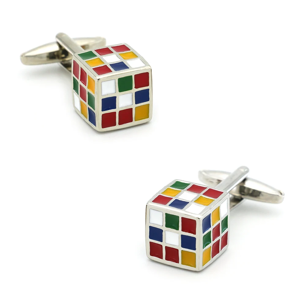 iGame Rubik\'s Cube Cuff Links Muti-color 3D Magic Cube Design Quality Brass Material Cufflinks For Men