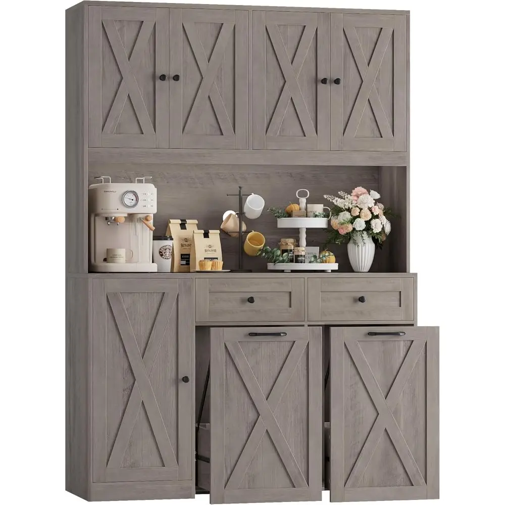 

Ash Grey 71 High Double Pull-Out Trash Can Cabinet with 12.5 Gallon Capacity and 47 Wide Pantry Storage