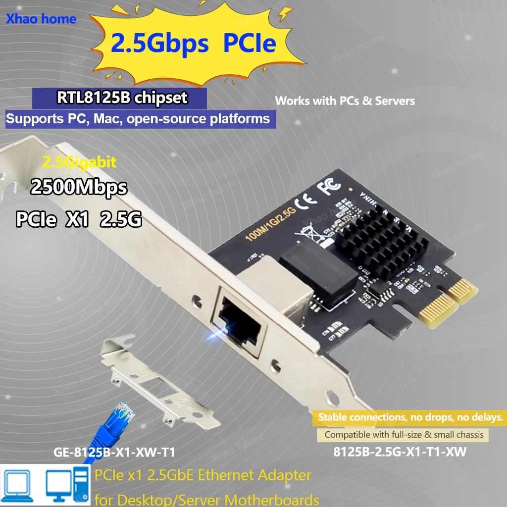 PCI Express X1 Gigabit Rj45 Network Interface Card 100M/1G/2.5G Desktop Server Lan Network Card High Speed for Realtek RTL8125B