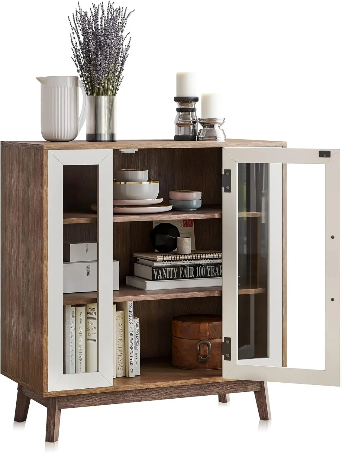 Sideboard Buffet Cabinet, Modern Curio Cabinet 3-Tiers Console Table for Kitchen Glass Display Cabinet Storage/Pantry Cabinet