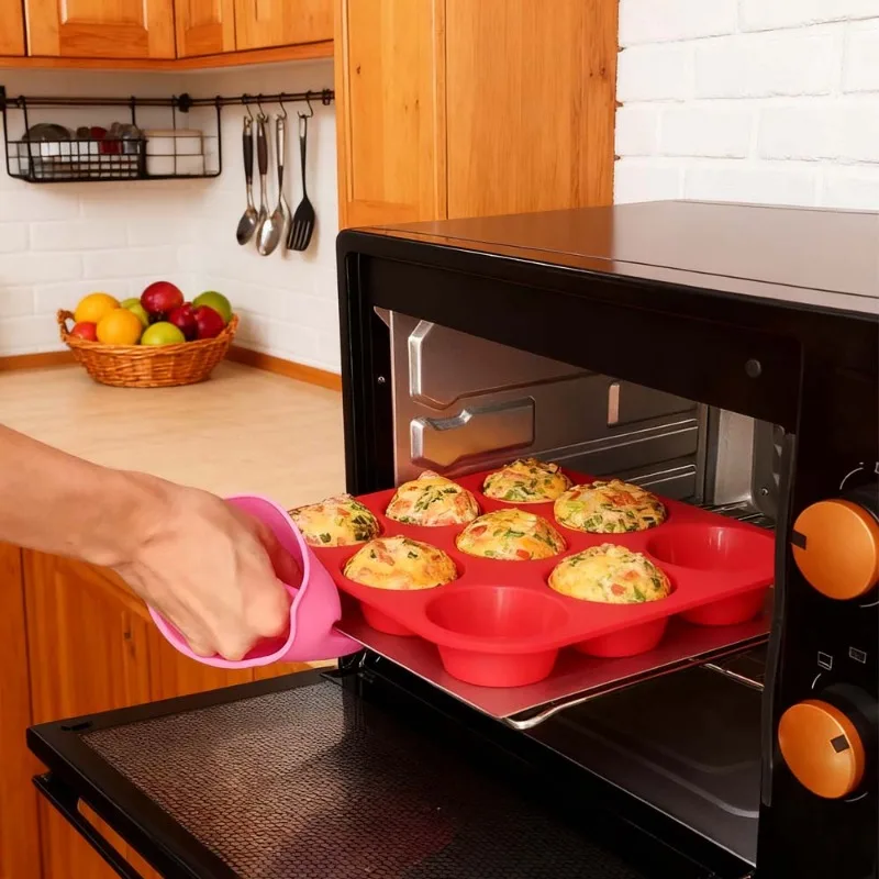 Hochwertige Silikon-Muffin- und Cupcake-Backform für 12 Stück: Antihaftbeschichtet, Spülmaschinen- und Mikrowellenfest - Backblech Backzubehör
