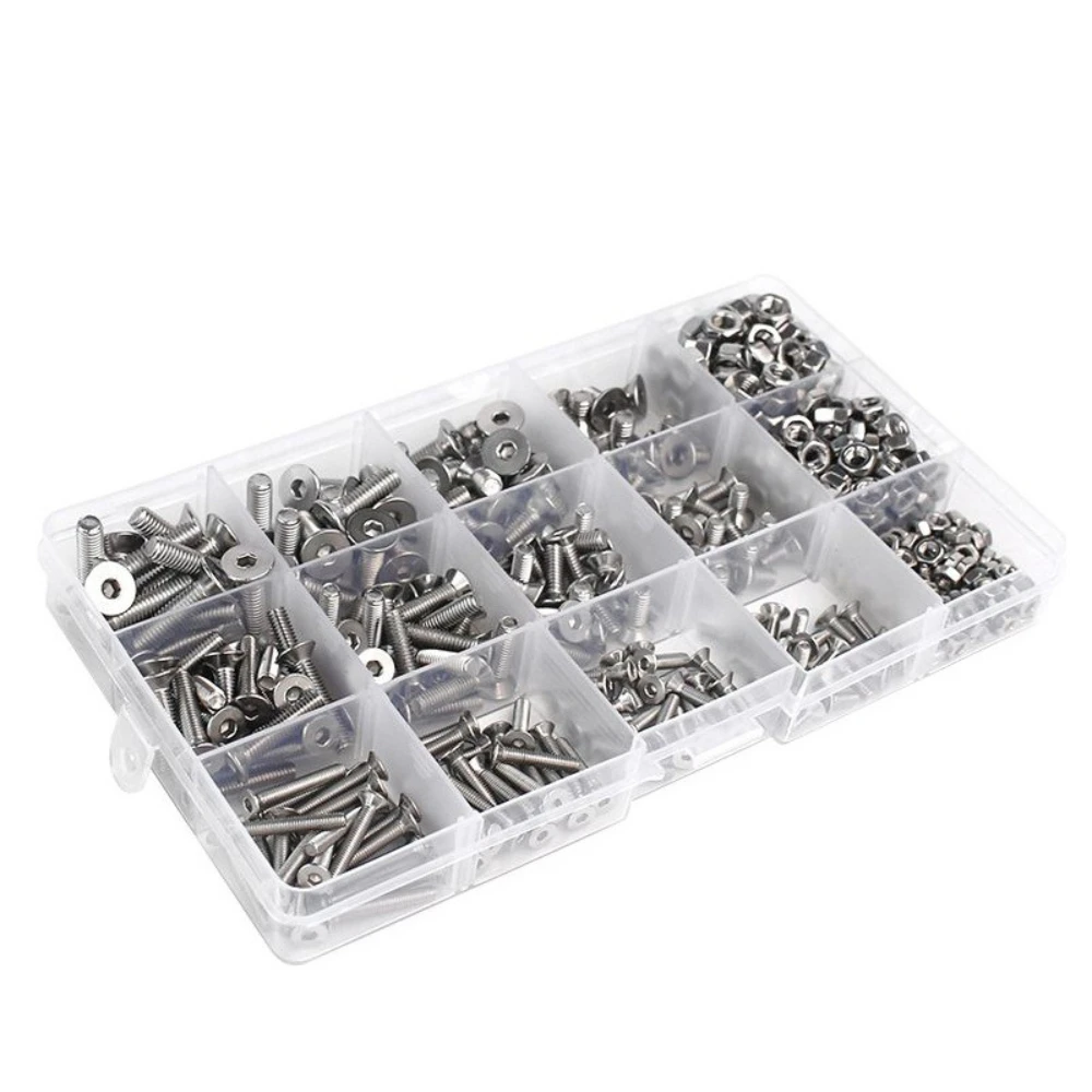 880 Stuks Rvs Ronde Kop Inbusschroeven Moeren M2-M5 Kit Set Hexagon Machine Metrische Schroeven Moeren en Platte Ringen