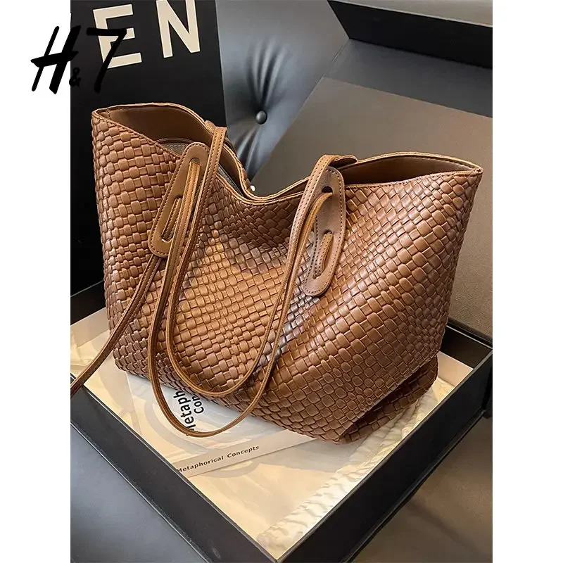 Vintage Diamond Woven Large Capacity Bag Women\'s New Autumn and Winter Fashion Tote Bag Travel Shoulder Package Handbags