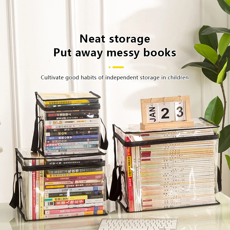 Student Book Storage Bag Large Capacity Foldable Portable Storage Box Transparent Dustproof Waterproof Clothes Toys Organization