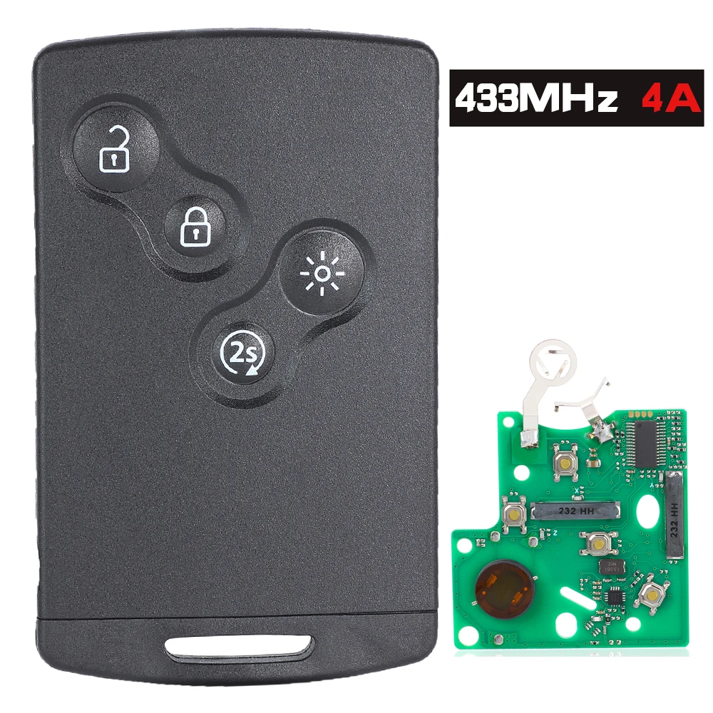 

KEYECU 433MHz 4A Keyless Go Smart Remote Key Fob Autostart 4 Button for Renault Clio IV Captur 2016 2017 2018 2019 2020