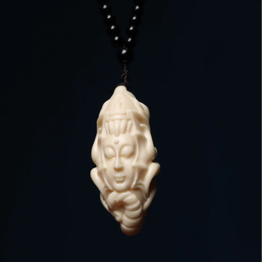 Ivory Nut Hand Piece Manjushri Samantabhadra Elephant God Carved Portable Rotating Ball Wood Carving Pendant