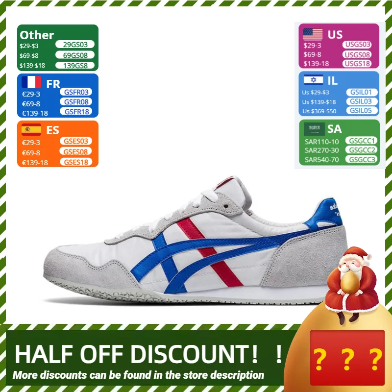 Onitsuka Tiger Serrano Couro esportivo bico redondo com cadarço resistente ao desgaste leve tênis de cano baixo para homens e mulheres