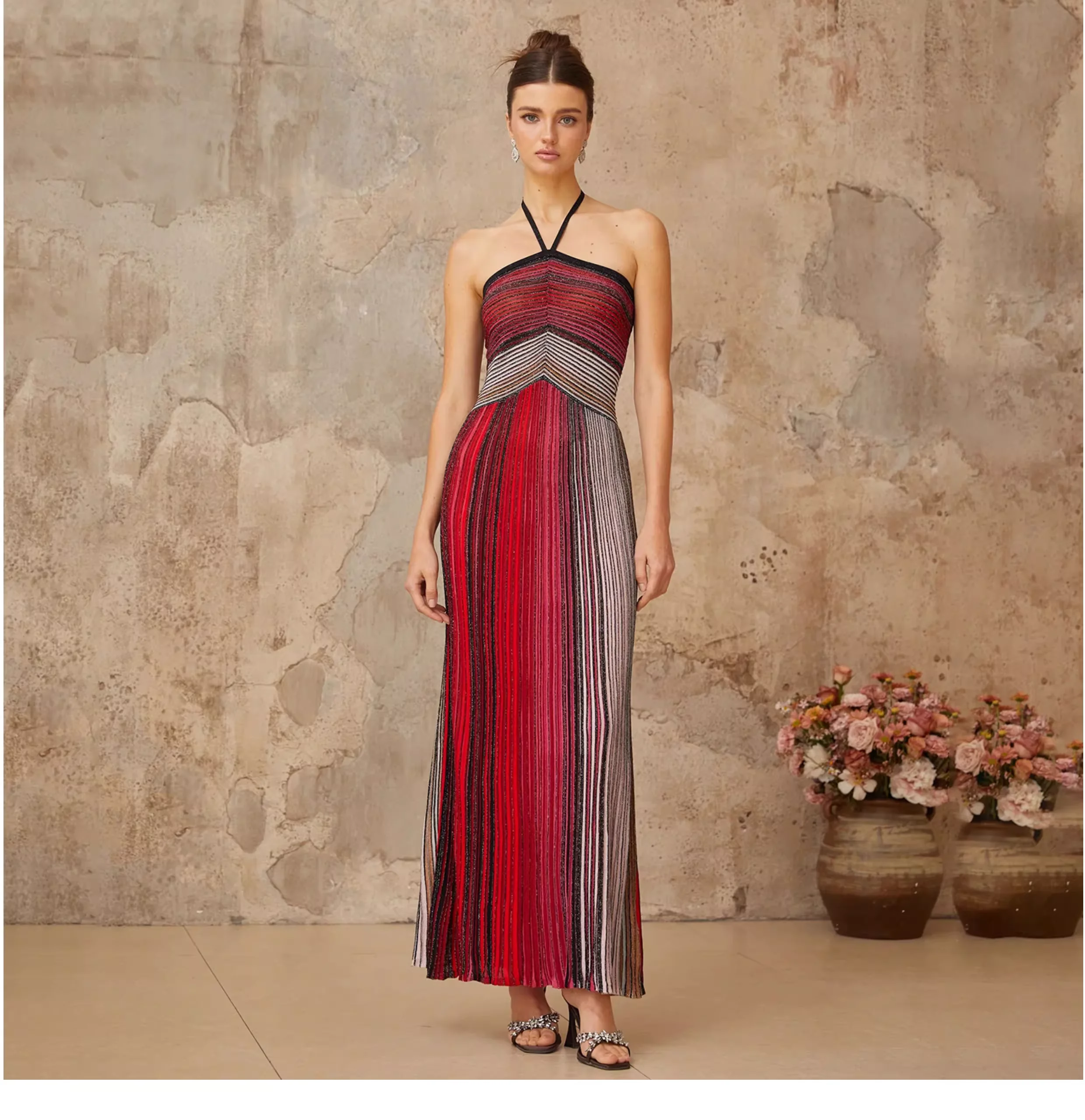 Micosoni Premium Quality Bohemian Style Halter Tie-Up Tube Knitted Dress Summer Sexy Green Red Stripes Ankle Length Dresses S-XL