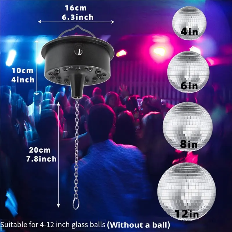 【VERSATILE】 Moteur à bille miroir avec lumières, moteur à boule disco 24 LED avec télécommande pour 4", 6", 8", 12" pour fête