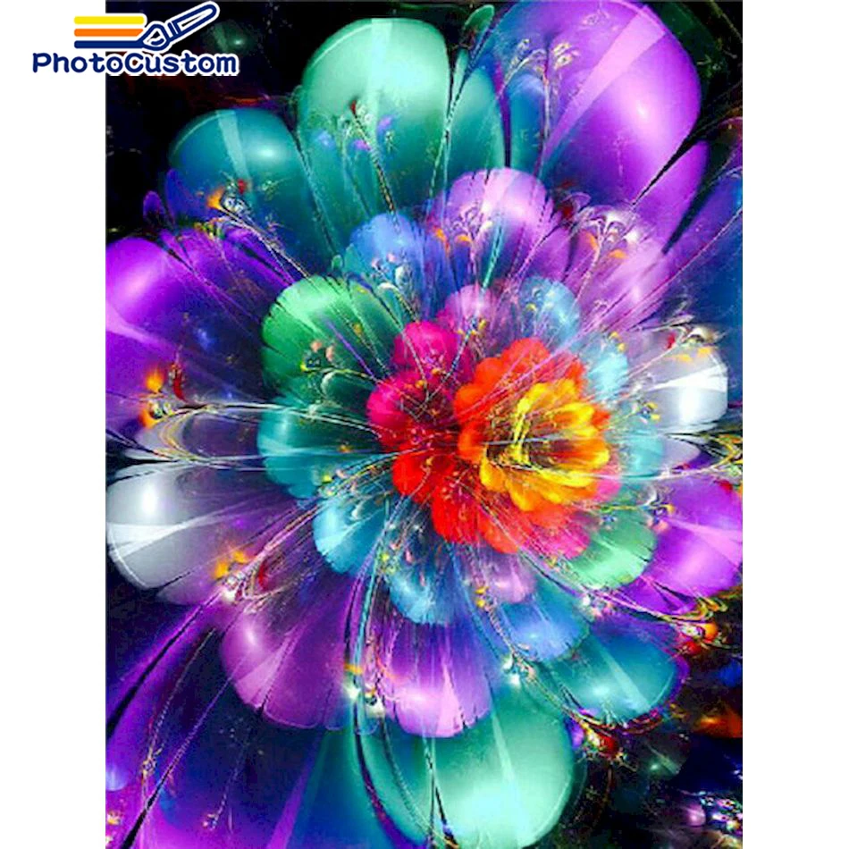 

PhotoCustom 5D Diamond Painting Colorful Flower Diy Cross Stitch Diamond Embroidery Mosaic Picture Rhinestones Art Home Wall Dec