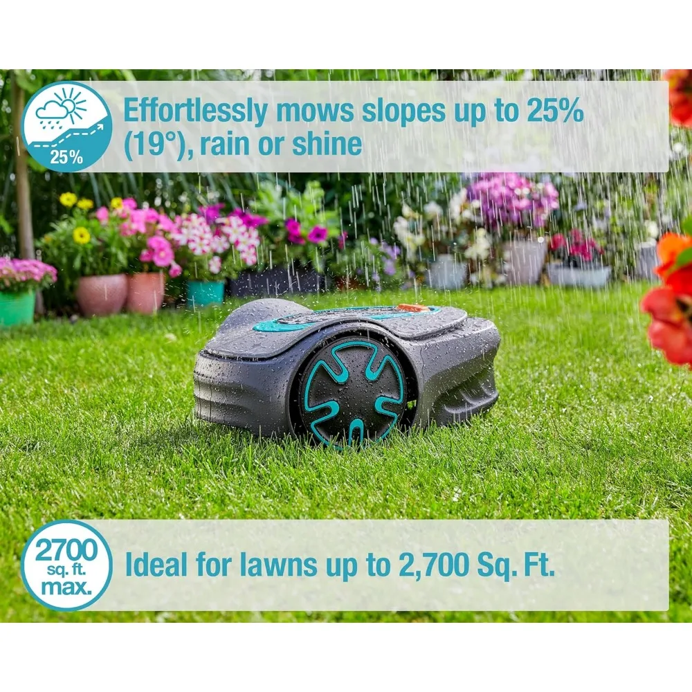 Automatic Robotic Lawn Mower with Bluetooth app, Boundary Wire - For lawns up to 2700 Sq Ft, Made in Europe, Grey