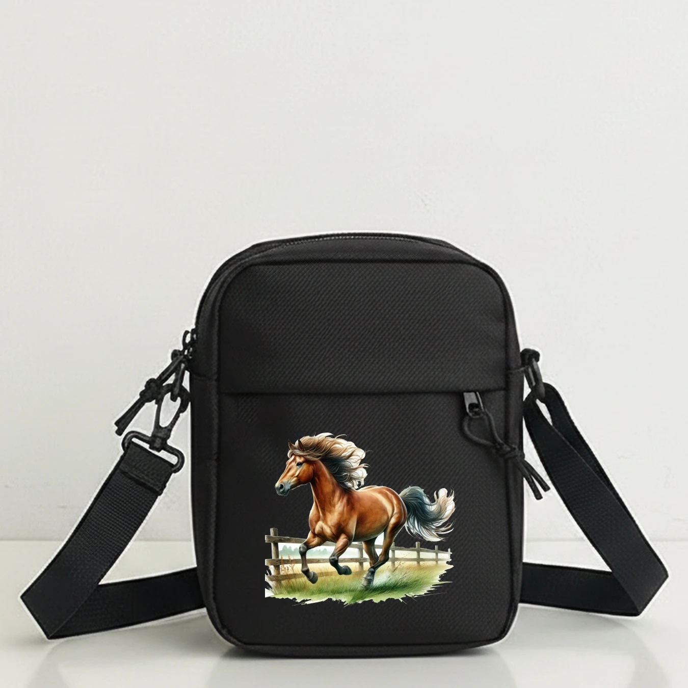 Retro Horse Pattern Crossbody Bag with Adjustable Strap, Multi-Compartment Shoulder Purse for Travel, Shopping, Daily Use