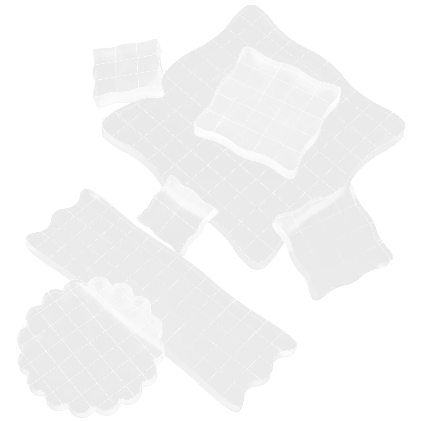 

7Pcs Acrylic Stamp Handle Clear Grid Design Sturdy Transparent Block Pad for DIY Sealing Craft Projects Acrylic Block Pad
