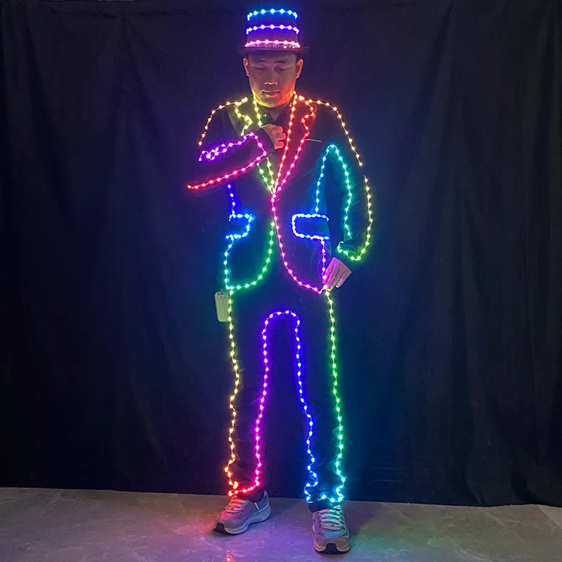 LED Suit Jacket Digital Remote Control Light Up Costume Full Color MJ Dance Suit Luminous Stage Dance Performance Show Dress