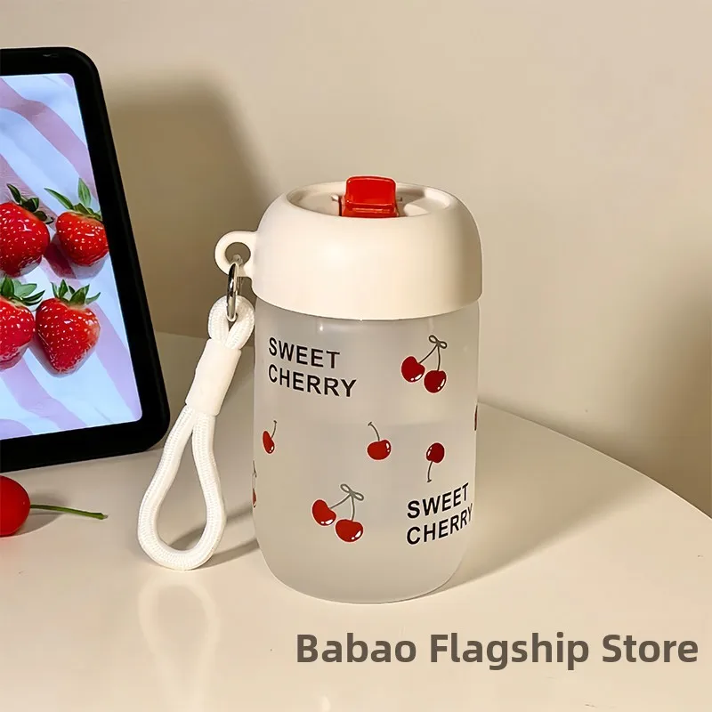 portable-glass-cup-for-women-high-borosilicate-cherry-straw-water-cup-cute-pink-ins-style-heat-resistant-single-layer-cup