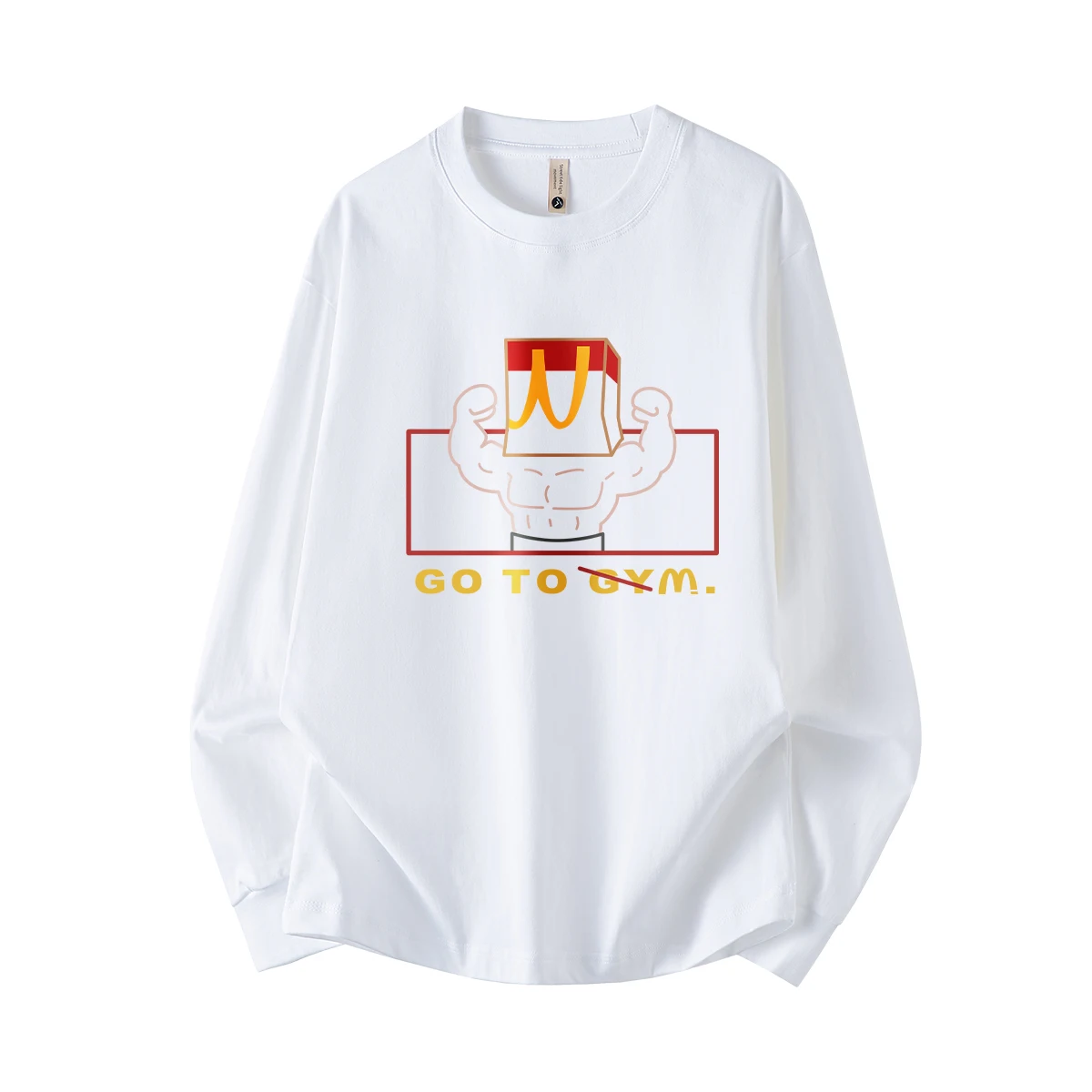 

Свободная футболка из чистого хлопка, сумка для мышц Мональда, забавный принт, тема Fitn, креативный дизайн, длинный свек, круглый, Ne Commute Sle