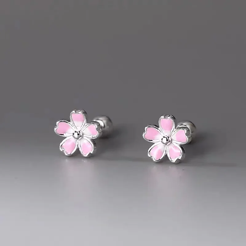 925 Sterling Silver Cherry Blossom C Tipo Brincos para Mulheres Doce Flor Coreano Moda Brinco Piercing Jóias Por Atacado