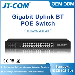 Unmanaged BT PoE switch with 2*1000M RJ45 ports and 24*10/100M PoE ports, 1-2 ports support IEEE802.3af/at/bt PoE standard,