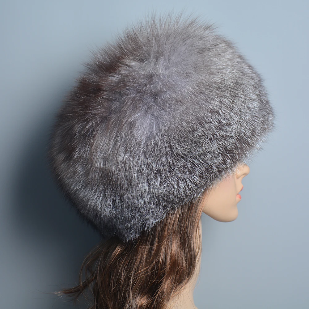 Winter Hats for Women Natural Fox Fur Beanies Real Fox Bomber Hat Fluffy Popular Russian Female Round Cap Fashion Real Fur Hats